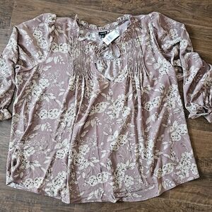 NWT TORRID Plus Tie-Front Peasant Blouse Sz 4 4X 26/28 Mauve/Taupe Dressy. #B